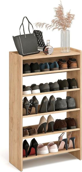 KOMTO Schuhregal Elexis 5 Schmal - Schuhablage Flur mit 5 Ebenen Offener Schuhschrank, Schuhschrank Schuh Organizer Platzsparend, 60 x 25 x 98 cm