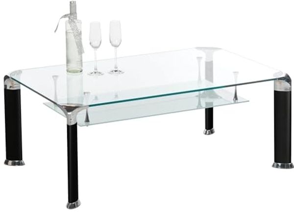 Alberto Couchtisch: Modernes Design aus Sicherheitsglas & Metall, 100x42x60cm, mit 2 Ablagen, Einfach zu montieren, Stilvoll & Praktisch