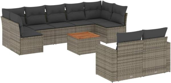 vidaXL 10-tlg. Garten-Sofagarnitur mit Kissen Grau Poly Rattan 3224275