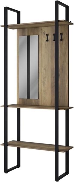 Garderobe Livi Anthrazit 90 x 215 cm mit Hacken und Spiegel Vicco