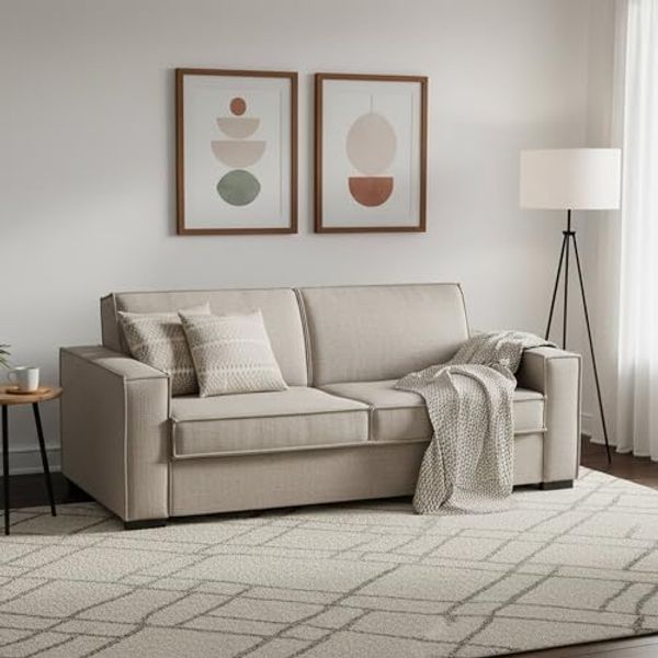 Talamo Italia Schlafsofa Beatrice 2Sitzen Large,Wohnzimmersofa,Made in Italy,Drehbare Öffnung mit MatratzeundNetz inklusive,aus gepolstertem Stoff,mit schmalen Armlehnen,cm:180x95h90,Farbe Taubengrau