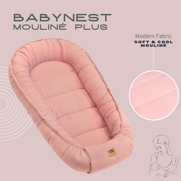 PIMKO Babynest Babynestchen für Baby Kuschelnest Babykokon für Säuglinge und Neugeborene Nestchen 60x90 cm 100% Baumwolle Musselin - Rosa Bild 2