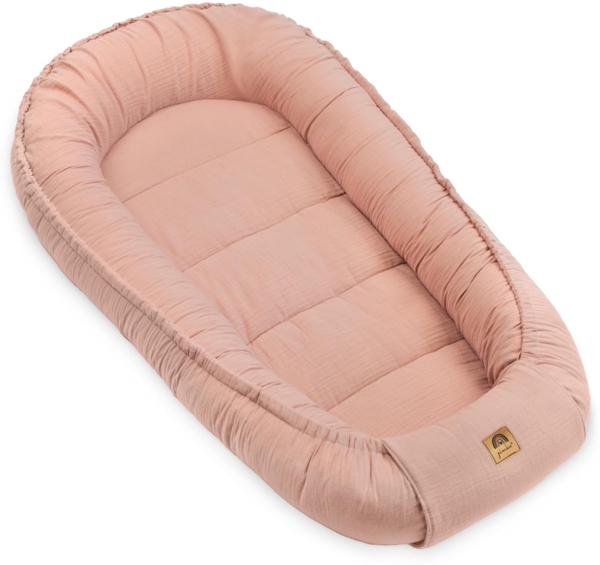 PIMKO Babynest Babynestchen für Baby Kuschelnest Babykokon für Säuglinge und Neugeborene Nestchen 60x90 cm 100% Baumwolle Musselin - Rosa Bild 7