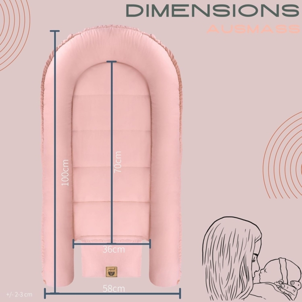 PIMKO Babynest Babynestchen für Baby Kuschelnest Babykokon für Säuglinge und Neugeborene Nestchen 60x90 cm 100% Baumwolle Musselin - Rosa Bild 3