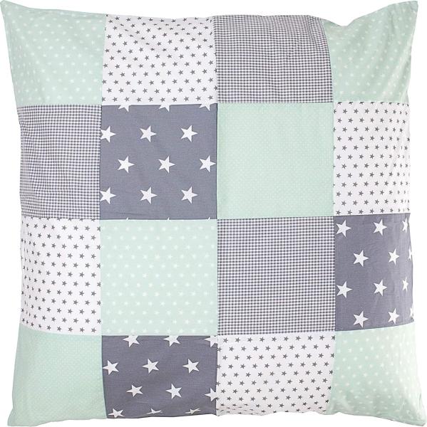 Ullenboom Patchwork Kissenbezug 80 x 80 cm Mint Grau