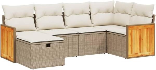 vidaXL 6-tlg. Garten-Sofagarnitur mit Kissen Beige Poly Rattan 3265734