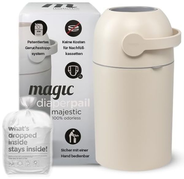Set Magic Windeleimer Majestic & Windel Blaubär | Diaper Keeper mit Geruchsstop-System | bis zu 15 Windeln | keine Nachfüllkassetten nötig | Mülleimer für Baby Windeln | Einhandbedienung