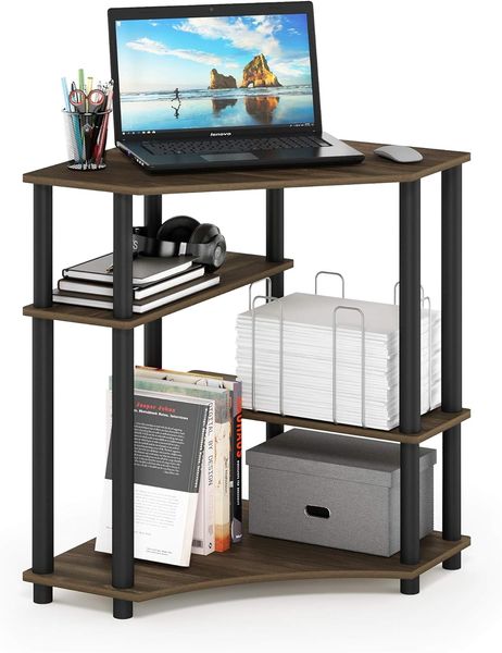 Furinno Turn-N-Tube Platzsparender Eckschreibtisch mit Regalen, Columbia Walnuss/Schwarz, 57. 2 (Breite) x 72. 4 (Höhe) x 56 (Tiefe) cm