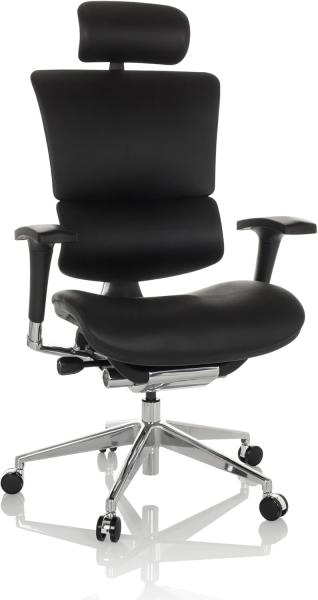 hjh OFFICE Profi Chefsessel ERGO-U2 L Leder Bürostuhl ergonomisch, Flexible Lendenwirbelstütze, Rückenlehne höhenverstellbar, Schwarz 651103