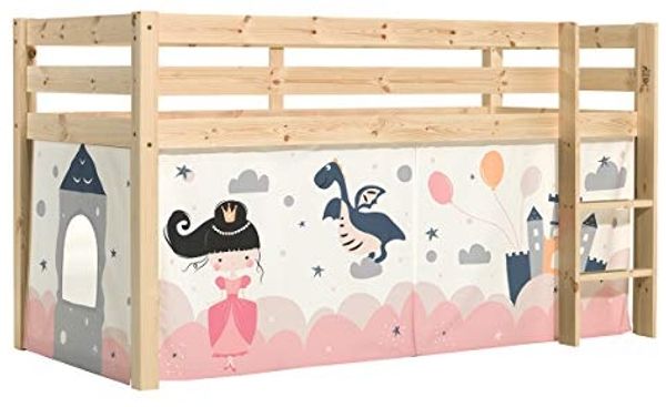 Vipack 'Pino' Halbhochbett 90x200 cm, natur, Kiefer massiv, mit Textilset 'Princess Sophie' Bild 4