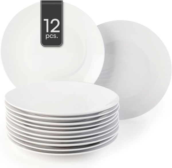 Home4You Speiseteller, Weiß, Ø 27 cm, mikrowellengeeignet, (12 St), Porzellan