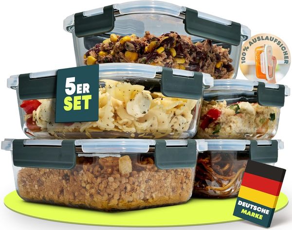 uandu home Frischhaltedose Glasbehälter mit Deckel, Frischhaltedosen Glas mit Deckel, (glasdosen mit deckel set, glas tupper mit deckel, glass food container, frischhaltedosen mit deckel glas, glasdose mit deckel, Borosilikatglas mit Deckel, Meal prep ...