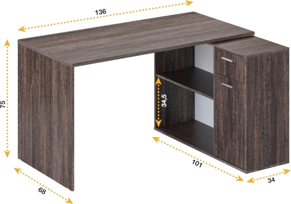 Schreibtisch klein 136 x 101 x 75 cm Eiche Vintage Wenge – Bürotisch Eckschreibtisch RICOO WM083-VW Bild 3