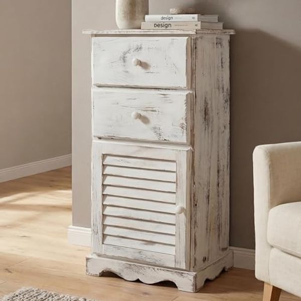 Kommode, 81 x 40 x 32 cm, Shabby-Look, Vintage ~ weiß