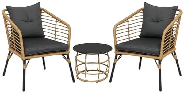 Outsunny Sitzgruppe Bistro-Set, wetterbeständig, (Gartengruppe, 3-tlg, Gartenmöbel-Set), Stahl, Sand+Dunkelgrau