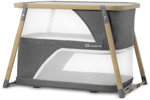 Kinderkraft Kinderreisebett 4 in 1 SOFI, Babybetten, Kinderbett, Baby Zustellbett, Reisebett mit Zubehör, mit Laufgitterfunktion, Modernes Design, Kleine Abmessungen nach Zusammenklappen, Grau