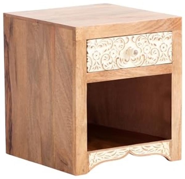 Nachttisch Delhi massivum Mango Massivholz braun 40x45x40 cm Nachtkommode Nachtschrank Bettkommode Beistelltisch Bett Schlafzimmer Möbel Landhaus