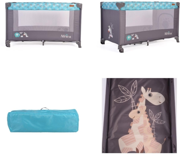 Cangaroo Reisebett Africa Laufstall Seiteneingang Matratze Sichtfenster Tasche türkis Bild 7