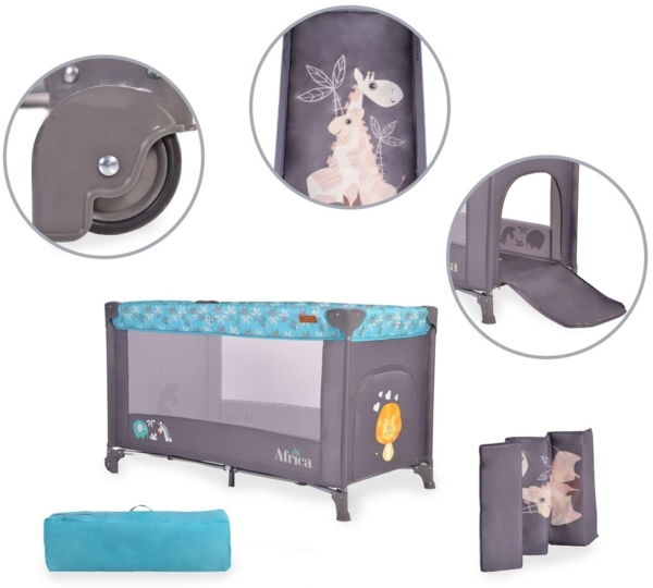 Cangaroo Reisebett Africa Laufstall Seiteneingang Matratze Sichtfenster Tasche türkis Bild 4