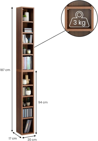 CARO-Möbel CD-Regal CHART, Medienregal aus 2 Modulen, Medien Aufbewahrung bis zu 160 CDs nussbaum Bild 3