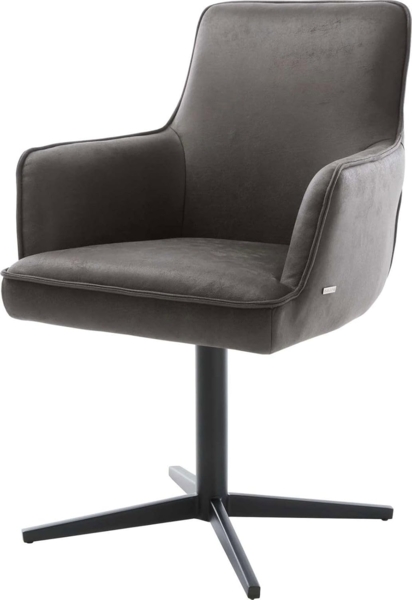 Drehstuhl Heira-Flex mit Armlehnen Mikrofaser Anthrazit Vintage Fußkreuz Schwarz 360° drehbar Taschenfederkern