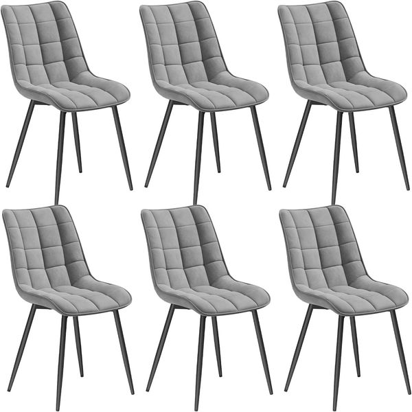 WOLTU 6 x Esszimmerstühle 6er Set Esszimmerstuhl Küchenstuhl Polsterstuhl Design Stuhl mit Rückenlehne, mit Sitzfläche aus Samt, Gestell aus Metall, Hellgrau, BH142hgr-6