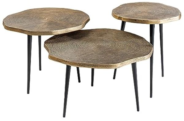 riess-ambiente Beistelltisch ORGANIC Ø60/Ø50/Ø40cm antik messing / schwarz (Set, 3-St), Wohnzimmer · Metall · rund · Baumstamm-Design · handmade