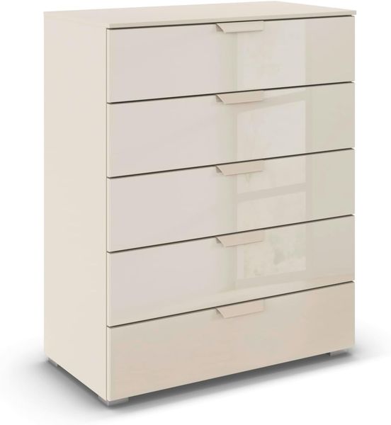 rauch Aditio Box, Kommode, 5 Schubladen, mit Glasfront, mit Softclose-Funktion, Farbe Beige, BxHxT 80x100x42cm