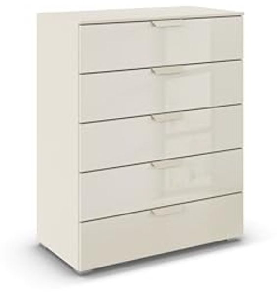 rauch Aditio Box, Kommode, 5 Schubladen, mit Glasfront, mit Softclose-Funktion, Farbe Beige, BxHxT 80x100x42cm