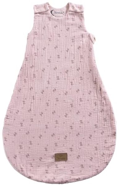 Baby Schlafsack Esel Emmi Girl Flora rose aus Musselin mit Jerseyfutter, Neugeborenenschlafsack Größe 44, zartrosa, TOG 0,50