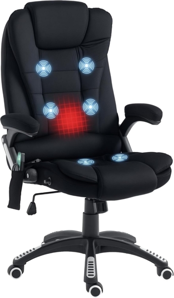 Vinsetto Schreibtischstuhl Bürostuhl mit Wippfunktion, Massagesessel mit Wärmefunktion (Chefsessel, 1 St), 120 kg Belastbar, Schwarz