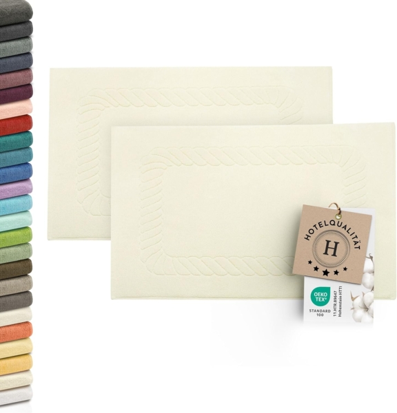 ZOLLNER 2er Set Badematten - weiche und saugstarke Duschvorleger - waschbar bis 95°C - Baumwolle - 50x70 cm in Natur