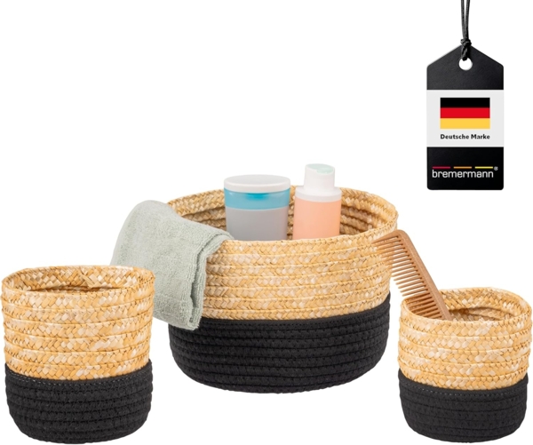 bremermann Aufbewahrungskorb Aufbewahrungskörbe 3er Set, Baumwolle/Strohgeflecht