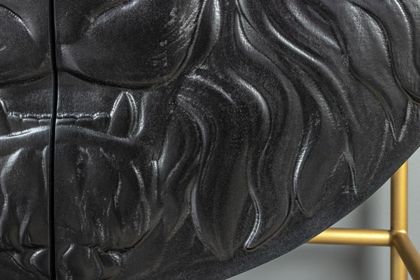 riess-ambiente Highboard LION 140cm schwarz /gold · runder Wohnzimmer-Schrank aus Massivholz (Einzelartikel, 1 St), 3D Schnitzerei · Löwenkopf-Design · handmade · 2 Türen & 6 Fächer Bild 5