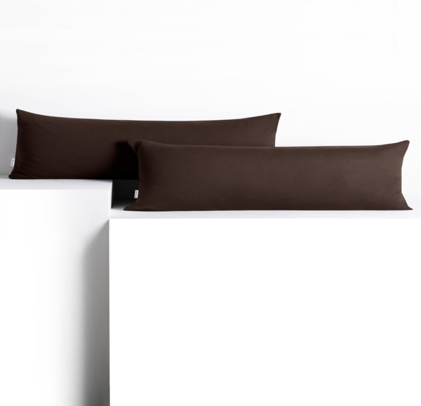 DecoKing 2 Kissenbezüge 20x145 cm Jersey 100% gekämmte Baumwolle Reißverschluss braun Amber Bild 1