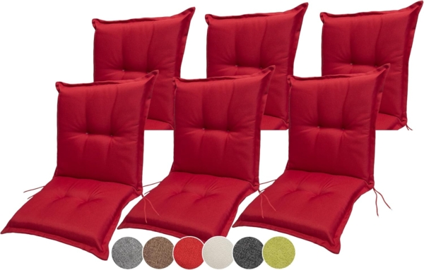 sunnypillow Liegenauflage 6 Stück Gartenstuhlauflagen 100 x 50 x 9 cm, Indoor / Outdoor Stuhlauflage Stuhlkissen, Rot