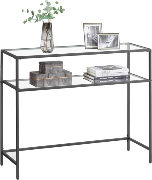 Songmics 'Vasagle' Konsolentisch mit 2 Ablagen, verstellbare Füße, Hartglas/Metallgestell schwarz, 100 x 35 x 80 cm