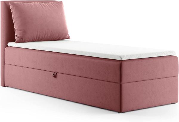 Boxspringbett Egro Mini mit Bettkasten und Kissen - Einzelbett mit Bonell-Matratze und Topper, Polsterbett (Pink (Kronos 29), 100x200 cm)