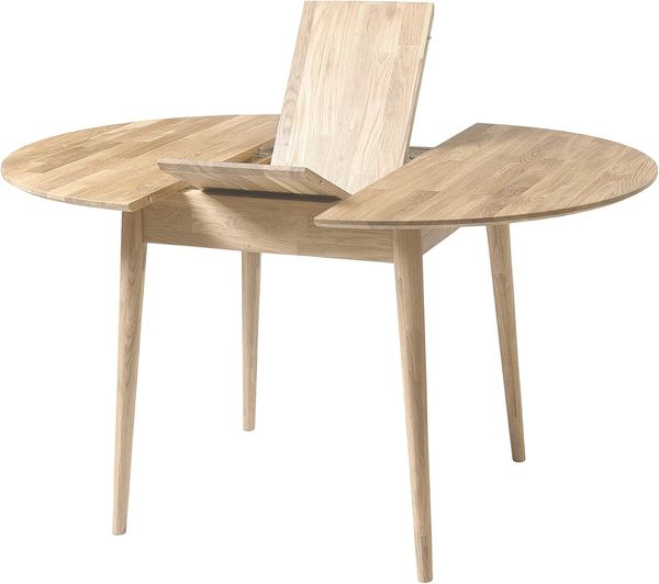 Nordic Story Esstisch Scandi 3 (rund, ausziehbar) • Tisch für Küche, Esszimmer & Wohnzimmer • Massivholz (Eiche) • Eiche Natur • Runder Holztisch (100-130 x 100 x 75 cm)