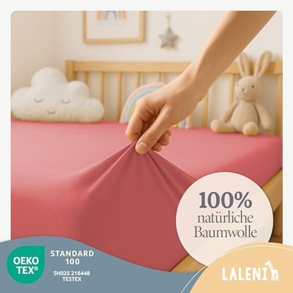 Laleni Jersey Spannbettlaken Stubenwagen 40x90 cm - Oeko-Tex Zertifiziert, 100% Baumwolle, atmungsaktives Spannbetttuch für Baby, 135 g/m², Coral - rot Bild 3