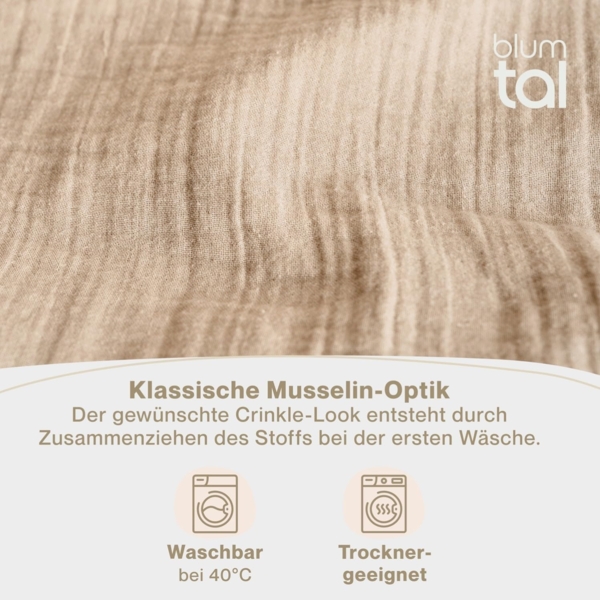 Blumtal Bettwäsche Musselin 100% Baumwolle im Set, Kopfkissenbezug & Deckenbezug, 2 teilig Bild 5