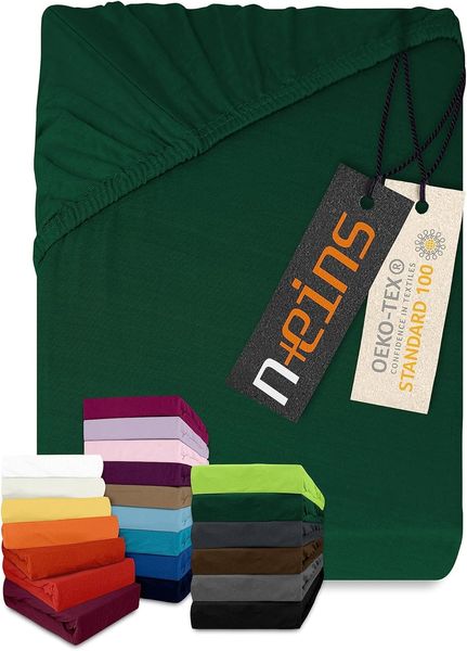 npluseins klassisches Jersey Spannbetttuch - vielen Farben + Größen - 100% Baumwolle 159. 192, 180-200x200 cm, dunkelgrün