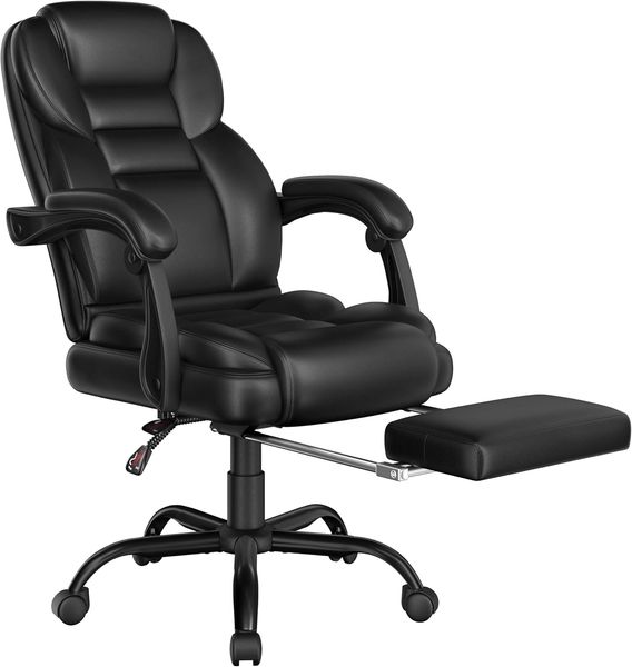 Yaheetech ergonomischer Bürostuhl Chefsessel mit Fußablage Fußstütze Schreibtischstuhl mit adaptiven Armlehnen Computerstuhl mit Hoher Rückenlehne höhenverstellbar für Büro Schwarz