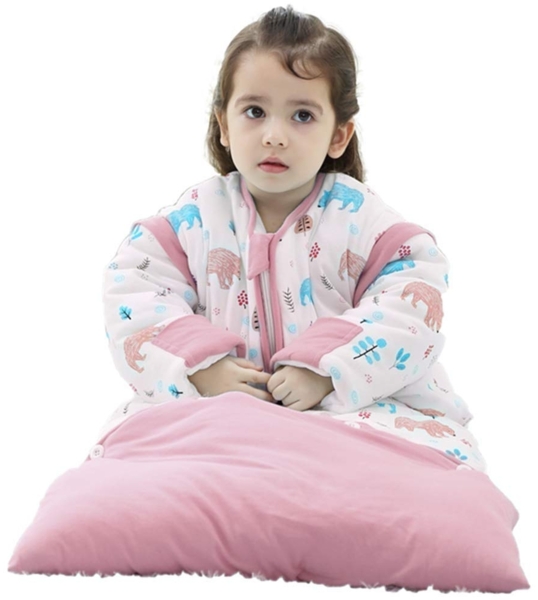 Chilsuessy Baby Winterschlafsack mit abnehmbar Langarm Kinderschlafsack Baby Schlafsack Winter 3.5 Tog Warm gefüttert,Einstellbare Länge (L/Laenge 100cm, Pink/2.5 Tog) Bild 2