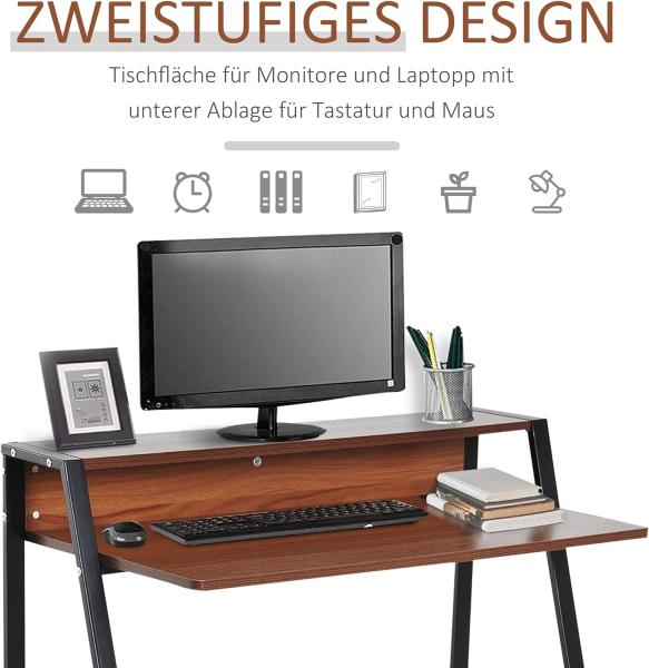 HOMCOM Schreibtisch Computertisch Bürotisch Arbeitstisch mit Ablagefach Kabeldurchlass Metall Walnuss+Schwarz 84 x 45 x 85 cm Bild 4