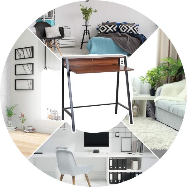 HOMCOM Schreibtisch Computertisch Bürotisch Arbeitstisch mit Ablagefach Kabeldurchlass Metall Walnuss+Schwarz 84 x 45 x 85 cm Bild 6