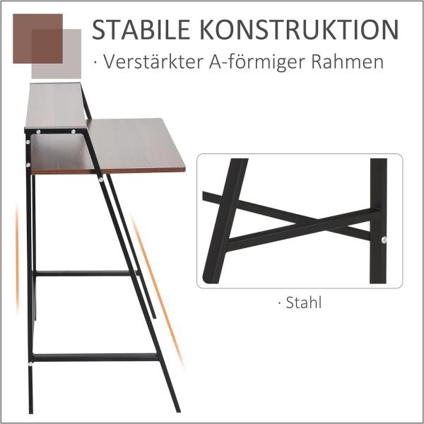 HOMCOM Schreibtisch Computertisch Bürotisch Arbeitstisch mit Ablagefach Kabeldurchlass Metall Walnuss+Schwarz 84 x 45 x 85 cm Bild 5