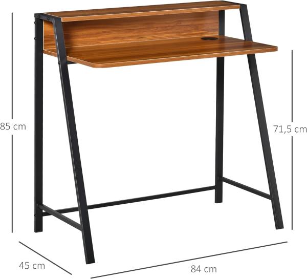 HOMCOM Schreibtisch Computertisch Bürotisch Arbeitstisch mit Ablagefach Kabeldurchlass Metall Walnuss+Schwarz 84 x 45 x 85 cm Bild 3