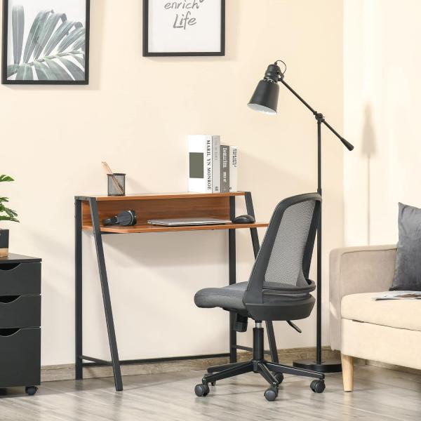 HOMCOM Schreibtisch Computertisch Bürotisch Arbeitstisch mit Ablagefach Kabeldurchlass Metall Walnuss+Schwarz 84 x 45 x 85 cm Bild 2