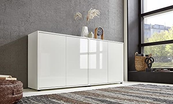 BMG Möbel Sideboard Mailand Set 2 (Schuhschrank Kommode Anrichte Aktenschrank), Türen in Hochglanz lackiert oder Matt Weiss